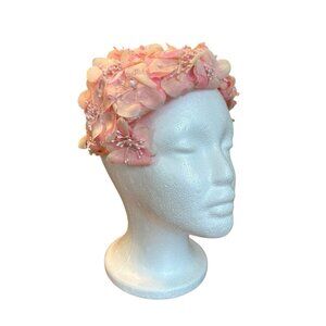Vintage Pink Floral Cocktail Hat Womens Flower Millinery Unmarked 1950s 60s READ